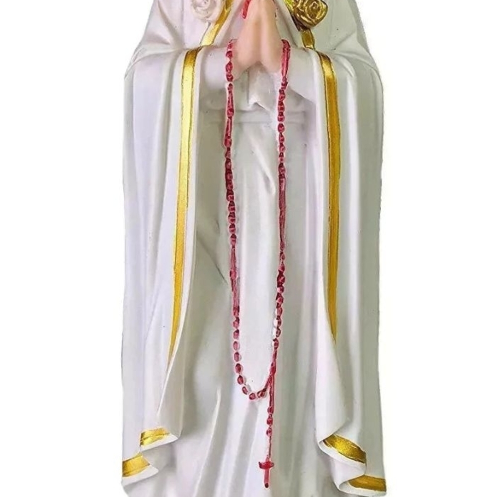 8" Mystic Rose. Maria Rosa Mistic White and Gold with Red Rosary
